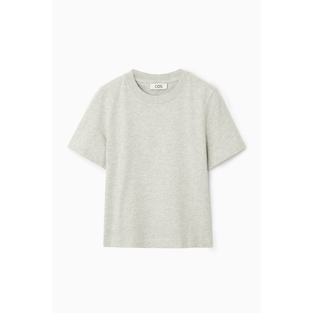 NWOT COS Women Light Grey Melange Cotton Crew Neck Short Sleeve T-Shirt Small